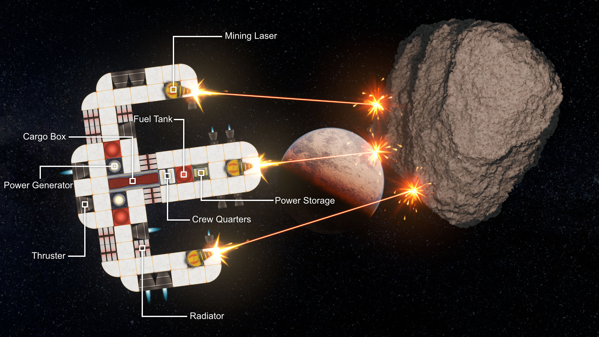 Screenshot 1: Mining ship harvesting an asteroid